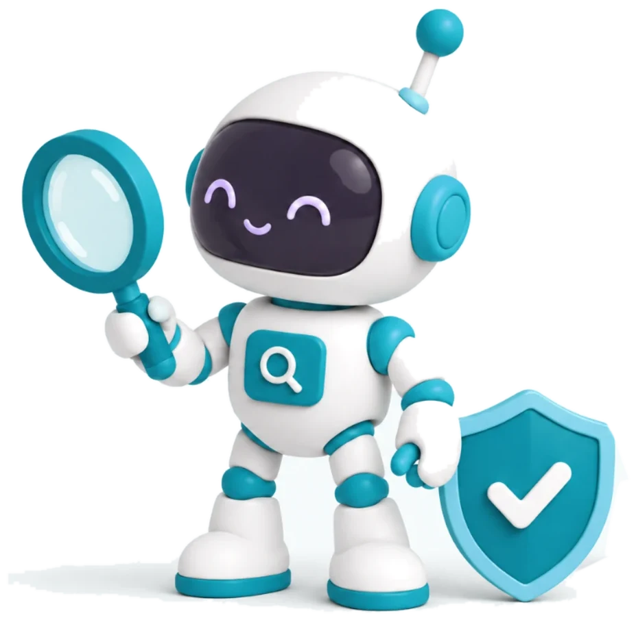 BundleShield robot checking a bundle with a magnifying glass and shield